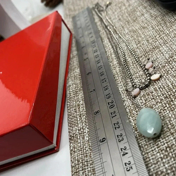 ELLE Sterling Silver Double Strand Necklace - Amazonite & Ruby, 16-18" - Picture 7 of 17